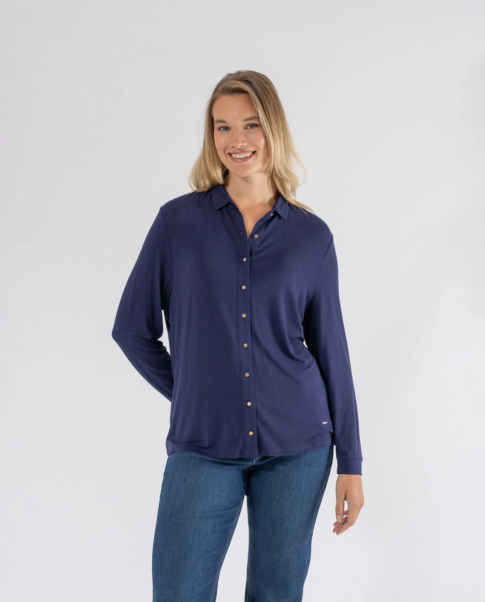 BLUSA PUNTO LISA AZUL OSCURO