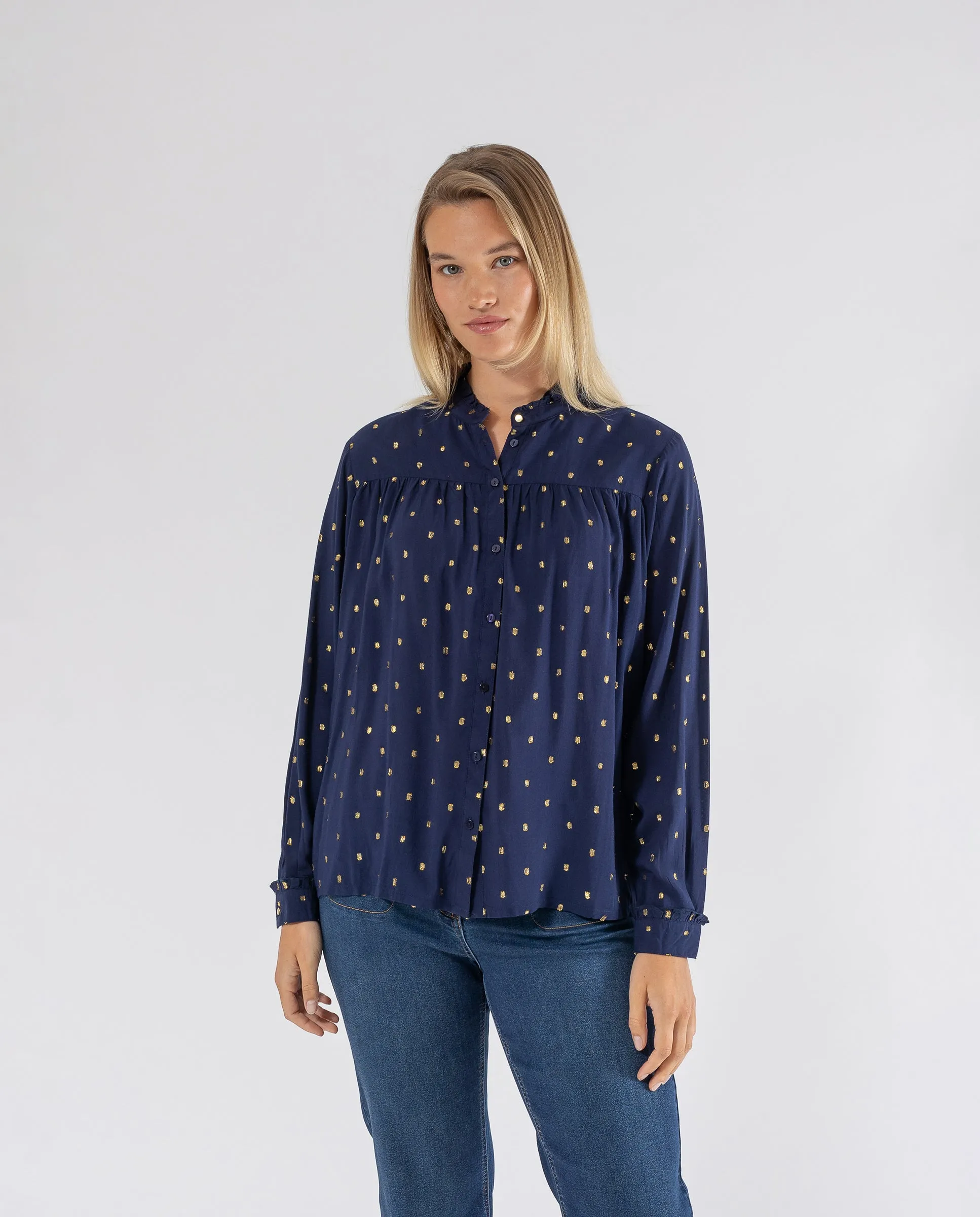 BLUSA TEJIDO PLUMETI CON HILO METALICO  AZUL OSCURO