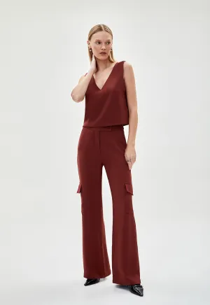 Calça Cargo Crepe Bella - Cherry