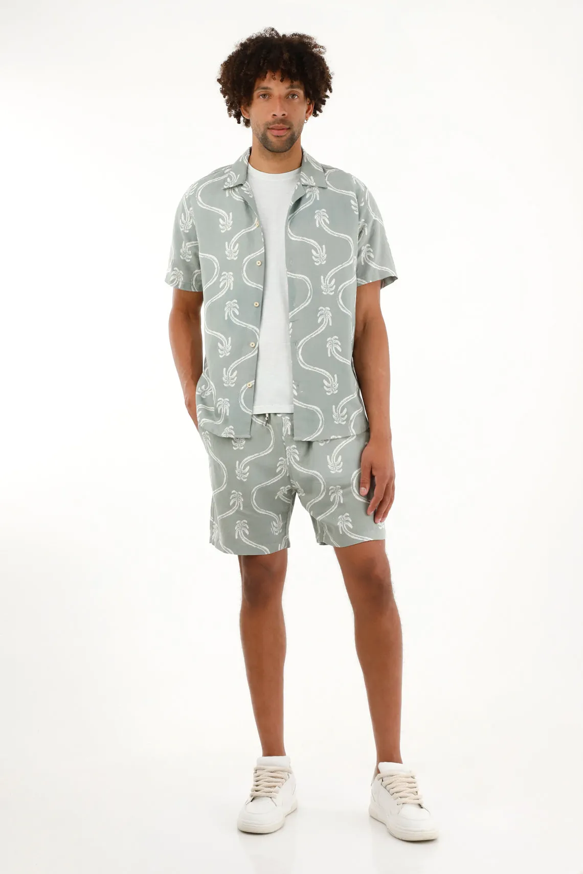 Mens Tropical Palm Print Shirt