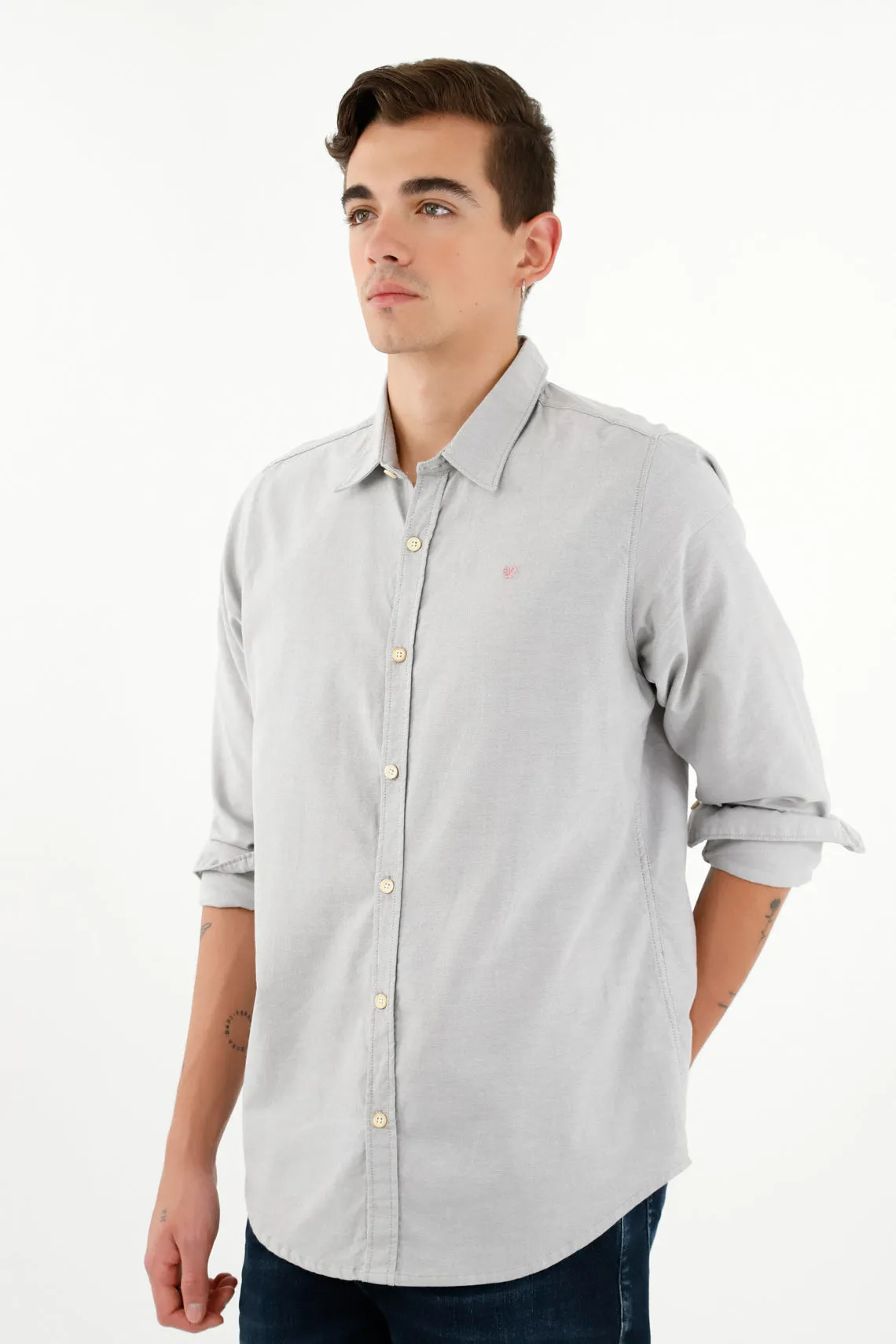 Camisa cuello francés gris para hombre