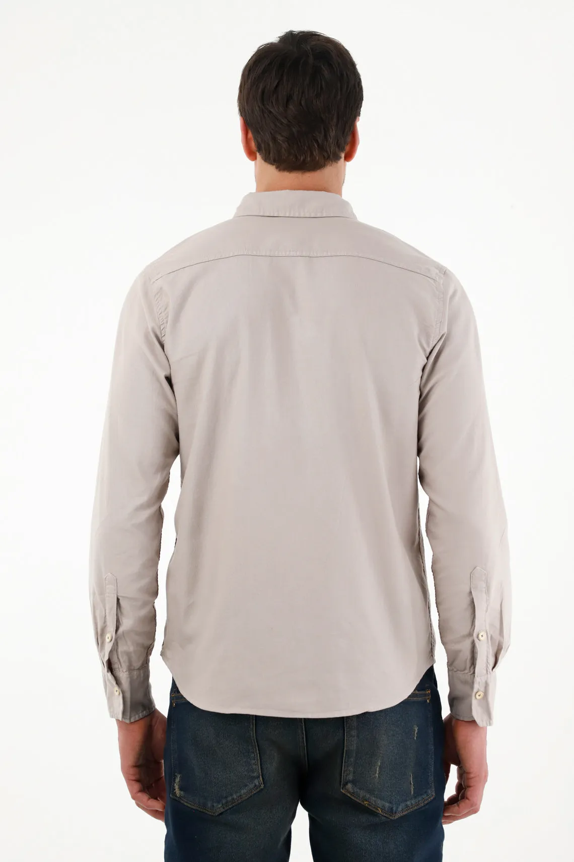 Camisa de silueta clásica con raqueta bordada gris para hombre