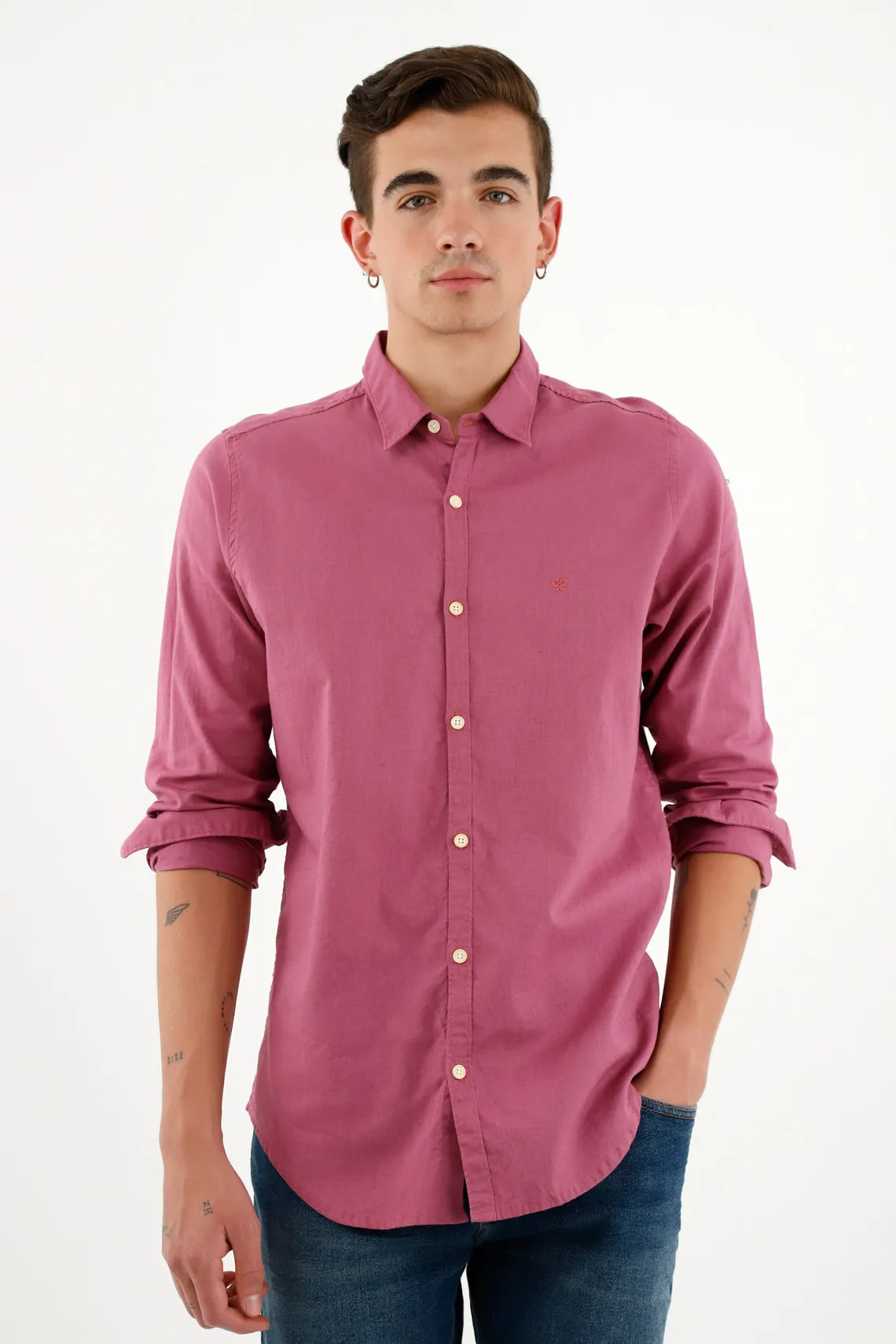 Camisa morada en lino para hombre