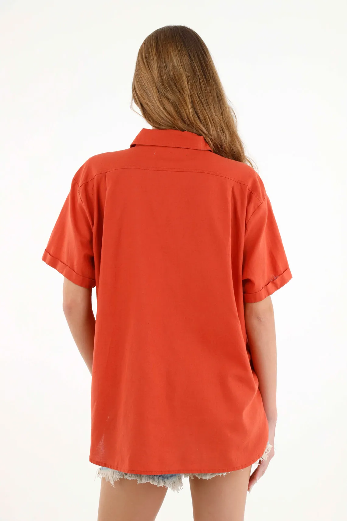 Camisa naranja cuello clásico para mujer