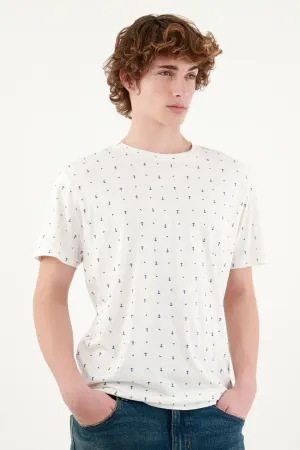 Camiseta crudo con mini print de anclas para hombre