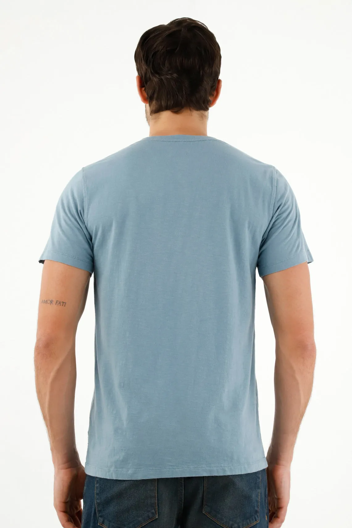 Camiseta cuello neru azul para hombre