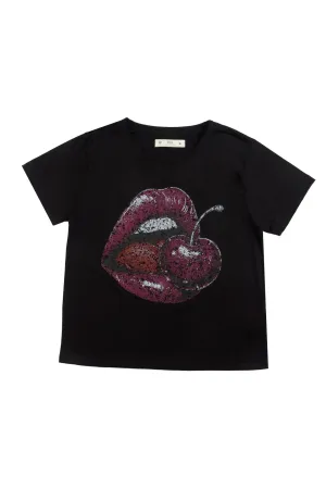 Camiseta negra con diseño estampado para mujer