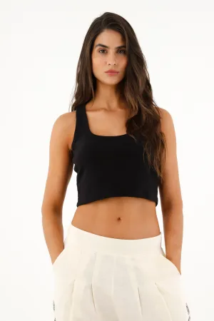 Camiseta negra silueta crop para mujer