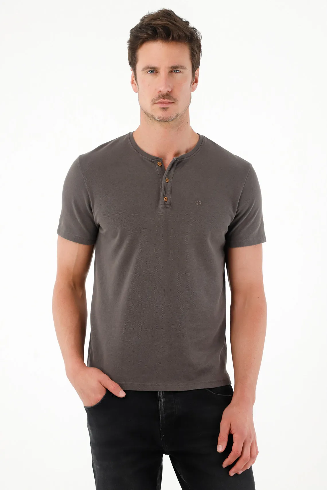 Camiseta regular fit manga corta gris para hombre