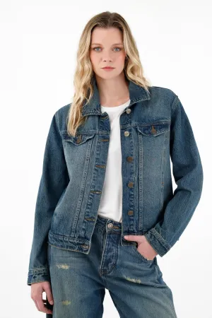 Chaqueta lavado azul medio en denim para mujer