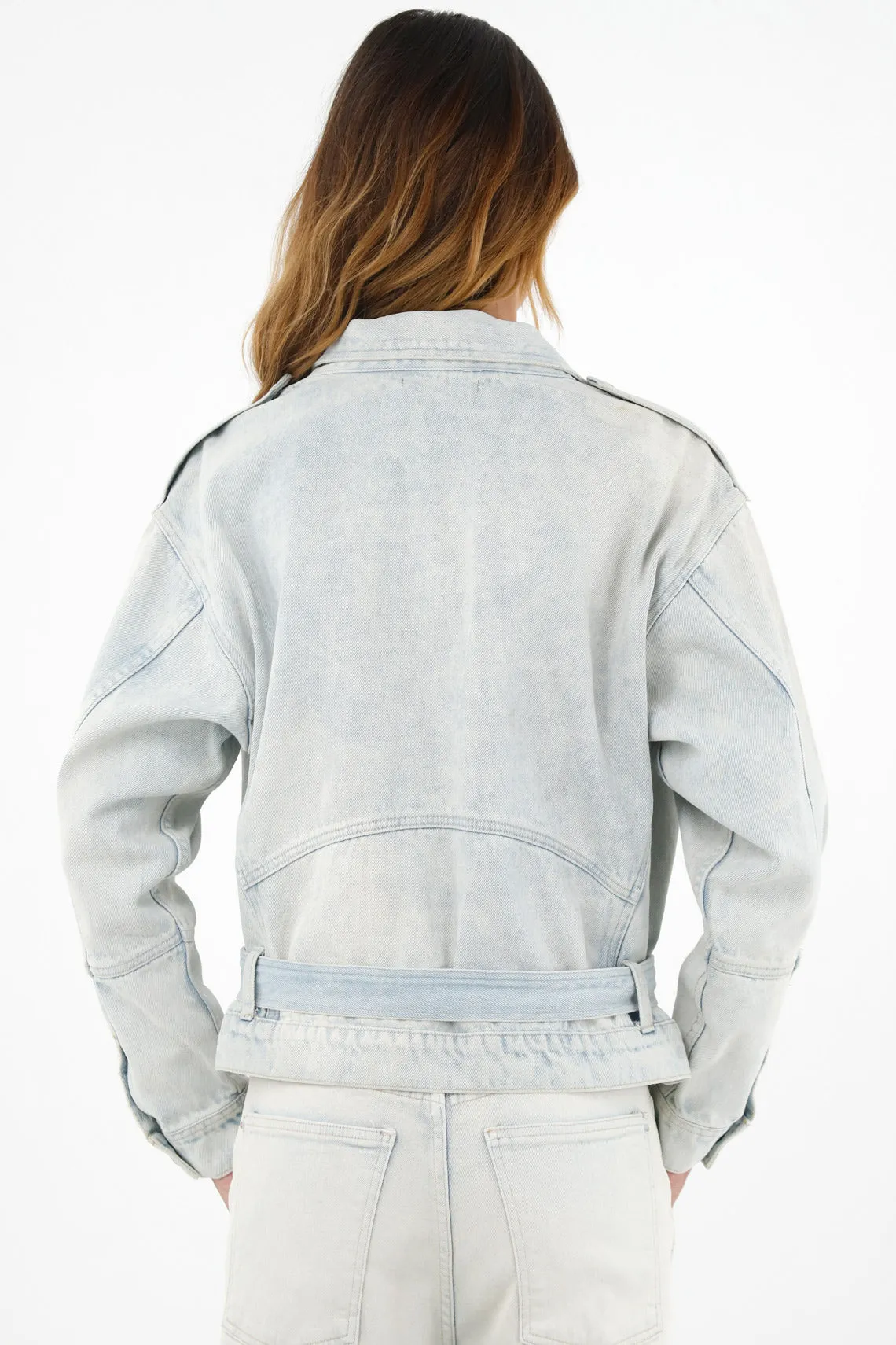 Chaqueta tipo biker azul para mujer