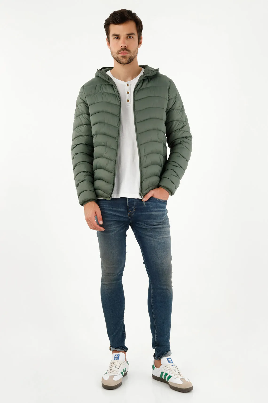 Chaqueta verde con capucha para hombre