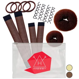 Hawwwy 12-piece Hair Bun Maker, Easy Fast Bun Tool Best Sellers Kit Short Long Full Thin