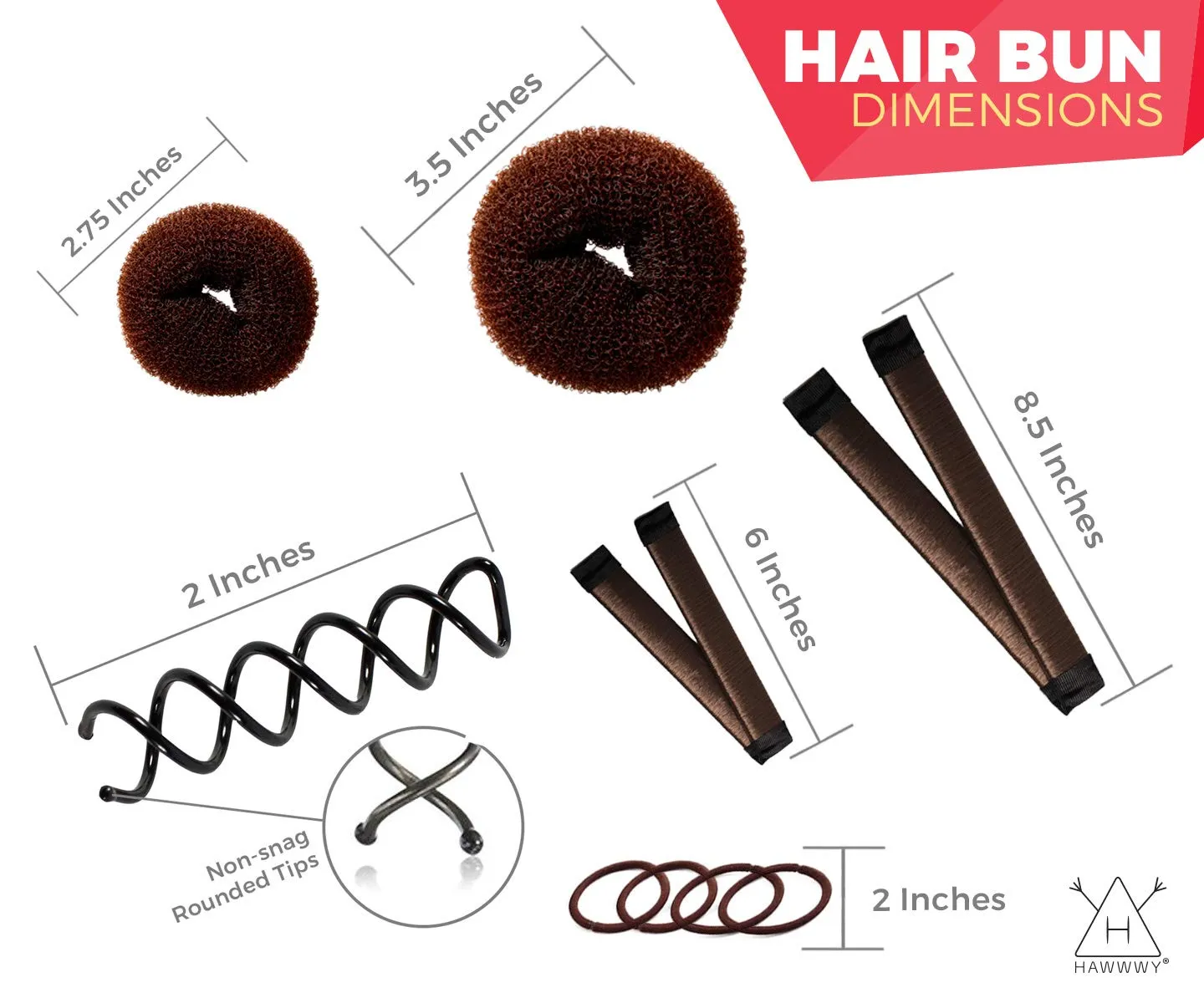 Hawwwy 12-piece Hair Bun Maker, Easy Fast Bun Tool Best Sellers Kit Short Long Full Thin