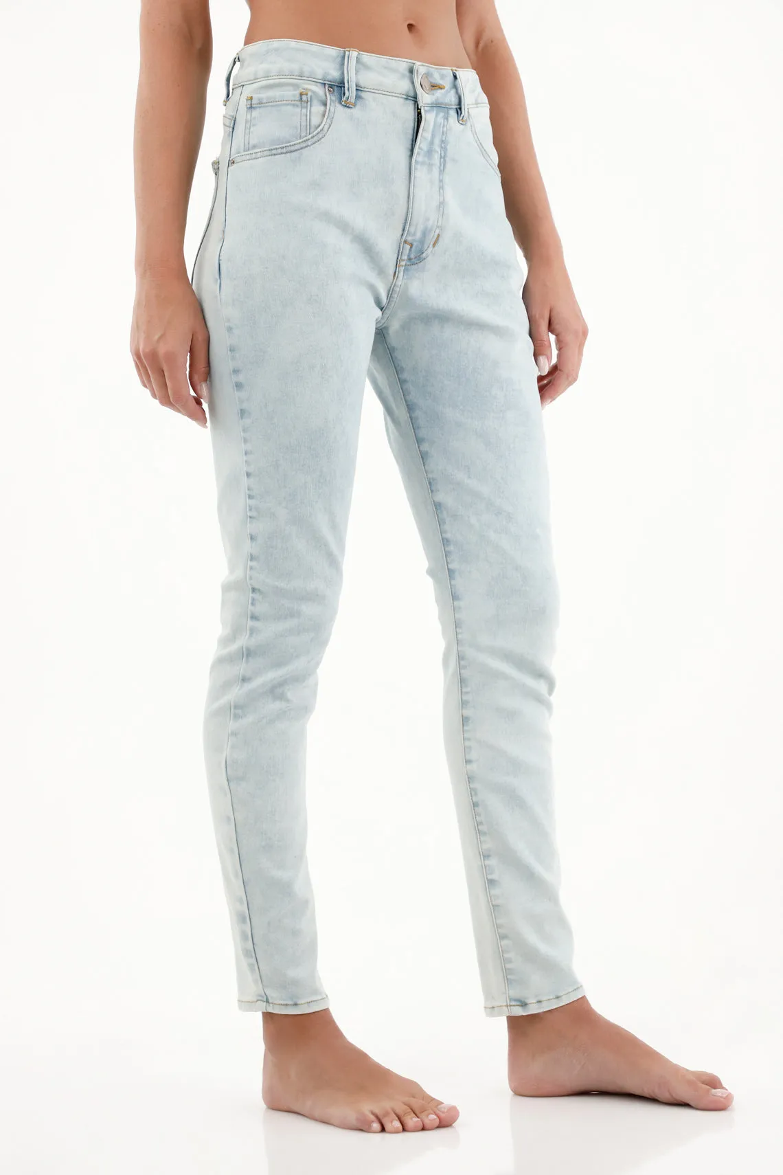 Jean Jegging de tiro alto azul claro para mujer