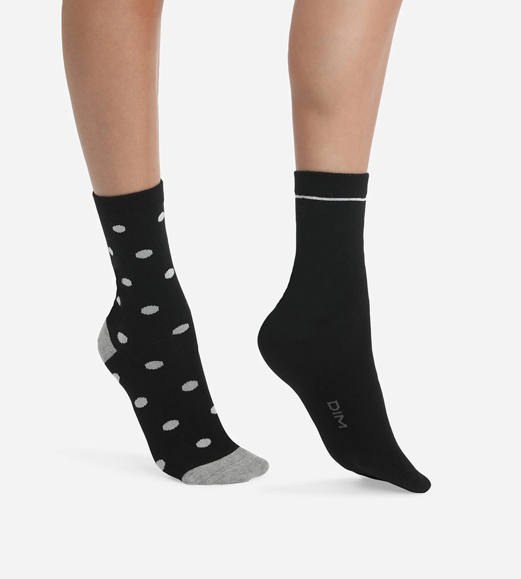 Lot de 2 paires de chaussettes femme Noir à gros pois Dim Coton Style