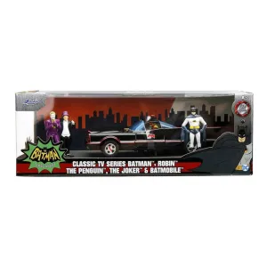 New Arrival Jada Toys Vehículo Batman, Robin, The Penguin, The Joker & Batmobile Escala 1:24 Batman Clasic Tv Series