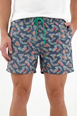 Pantaloneta de baño azul estampada para hombre