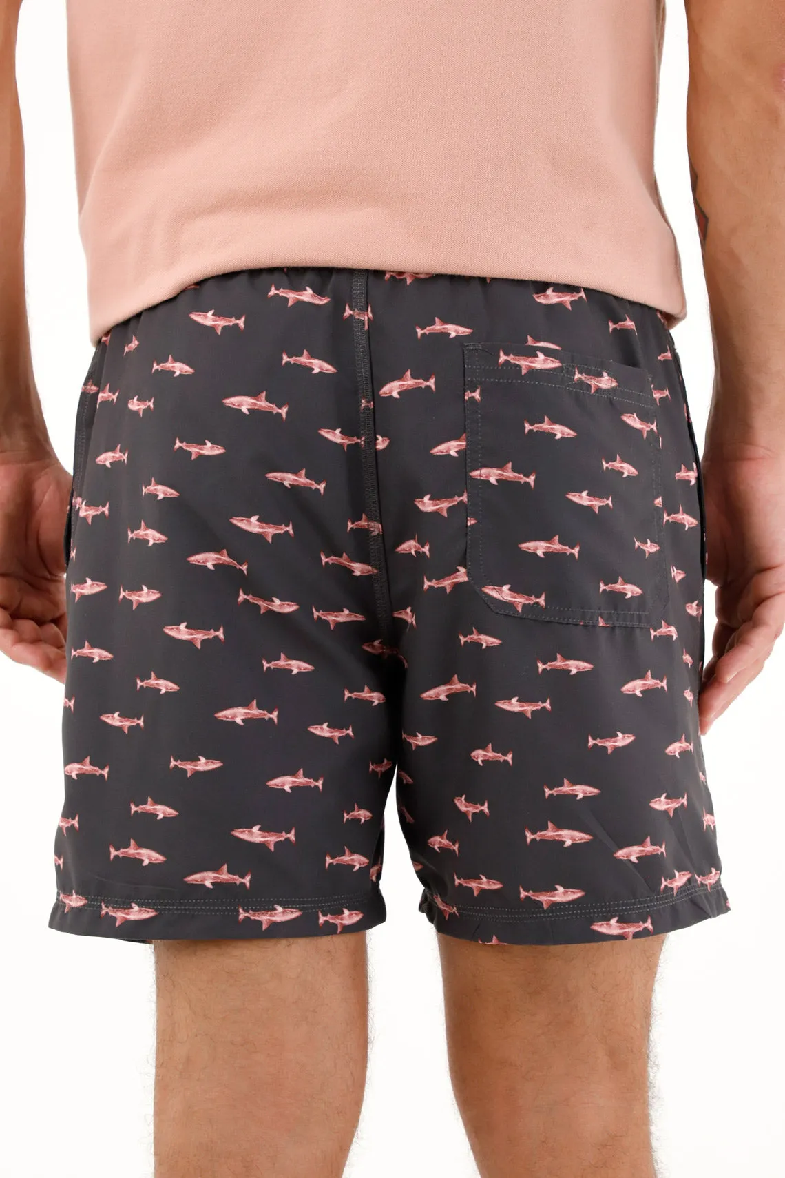 Pantaloneta de baño con estampado de tiburones para hombre