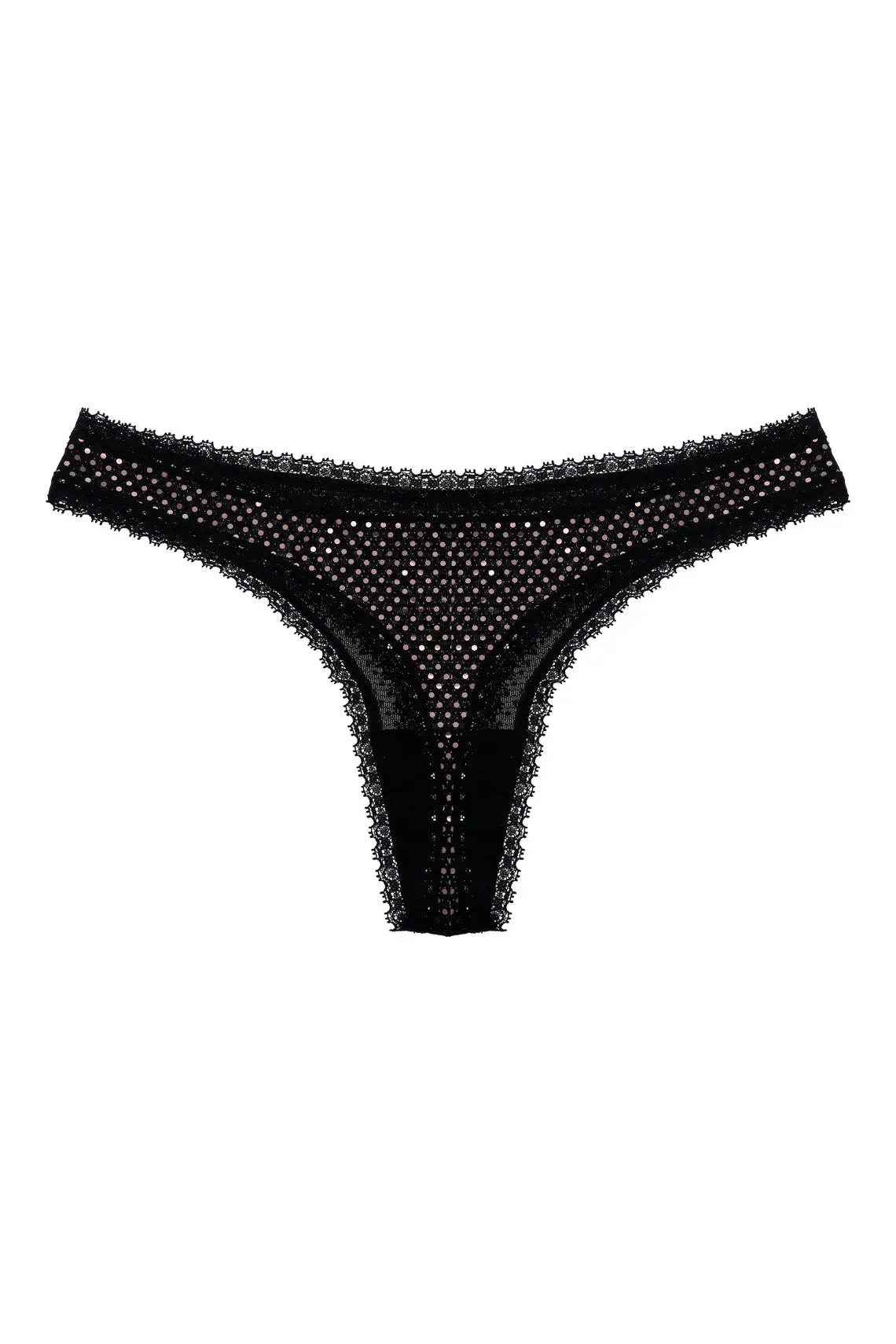 Panty negro con apliques brillantes para mujer