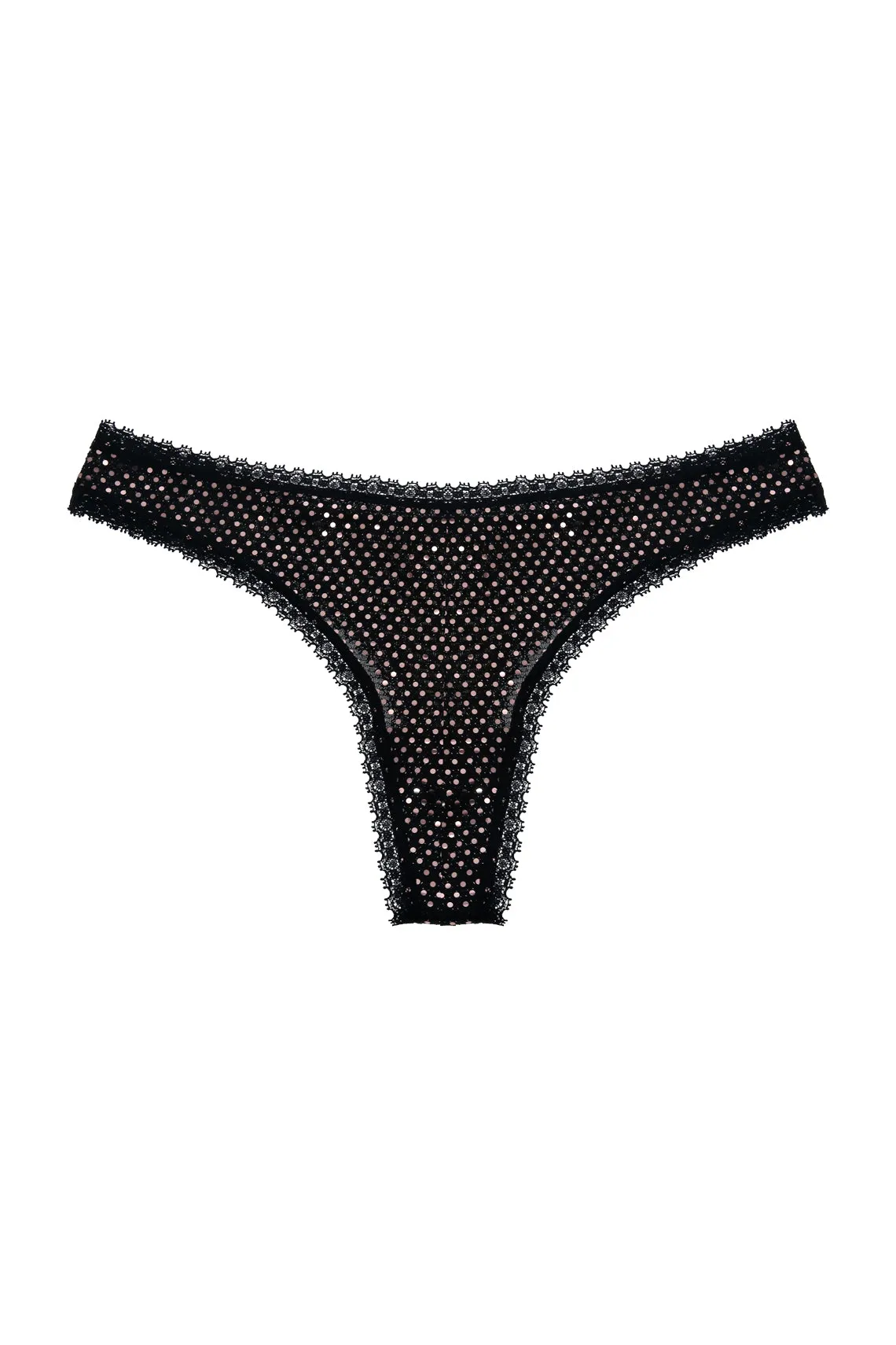 Panty negro con apliques brillantes para mujer