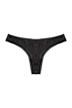 Panty negro con apliques brillantes para mujer