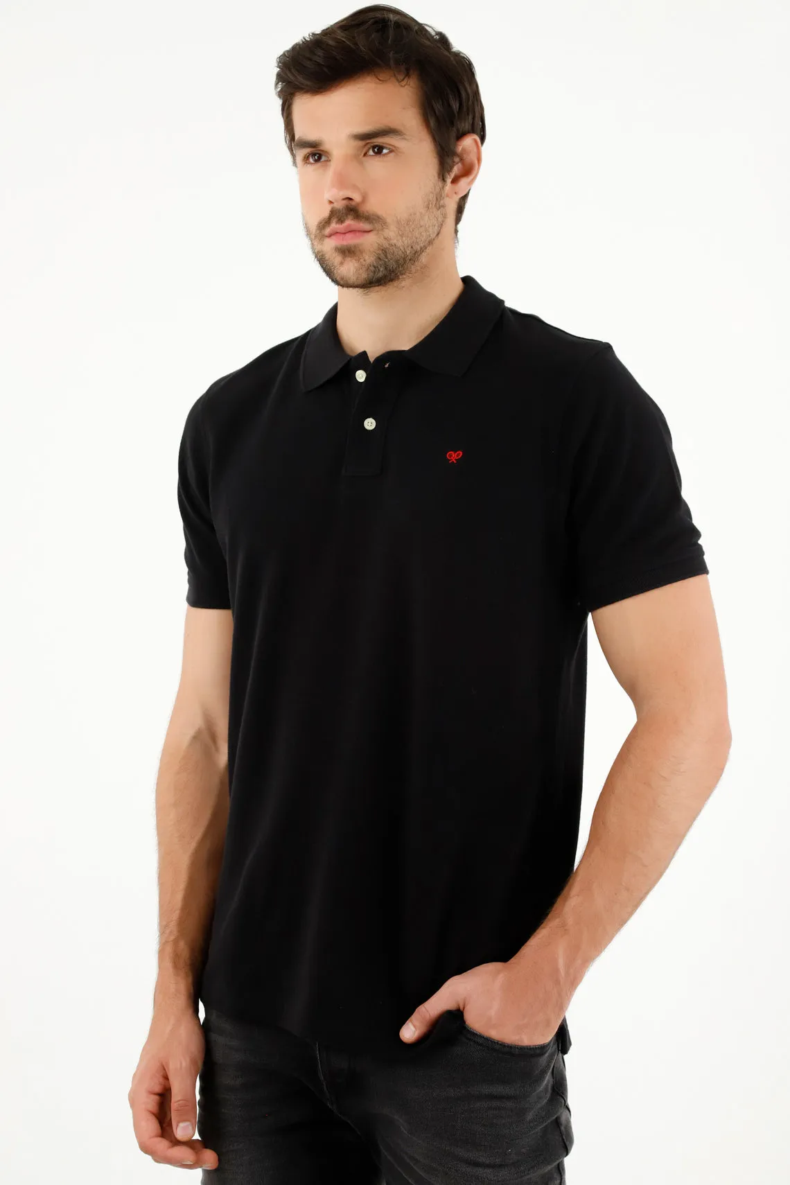 Polo negra multicolor para hombre