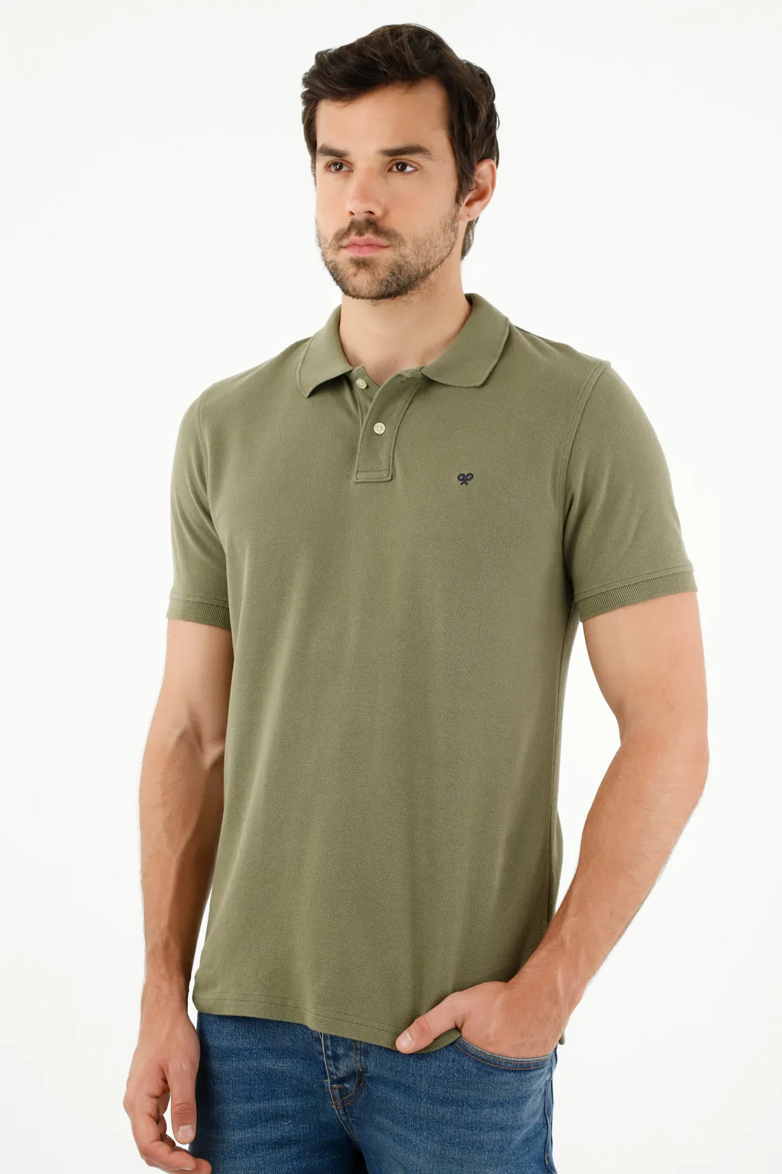 Polo verde con raqueta multicolor para hombre