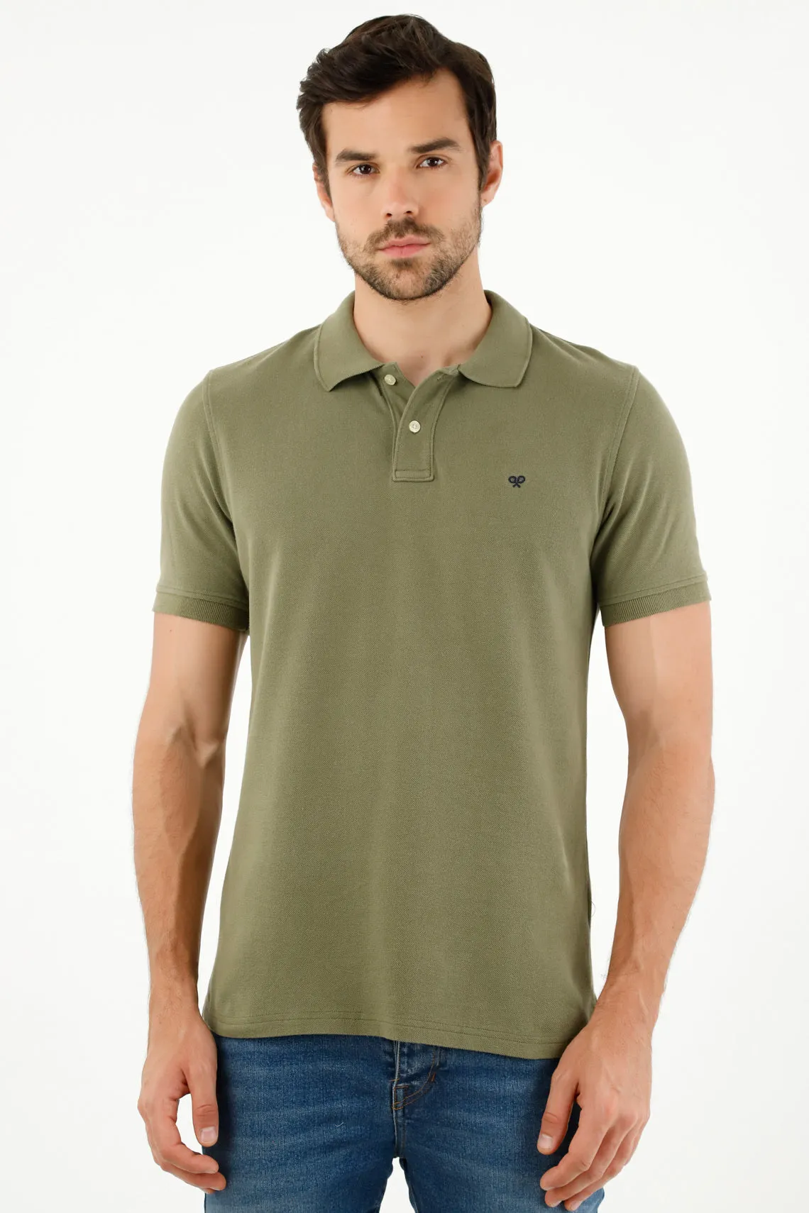 Polo verde con raqueta multicolor para hombre