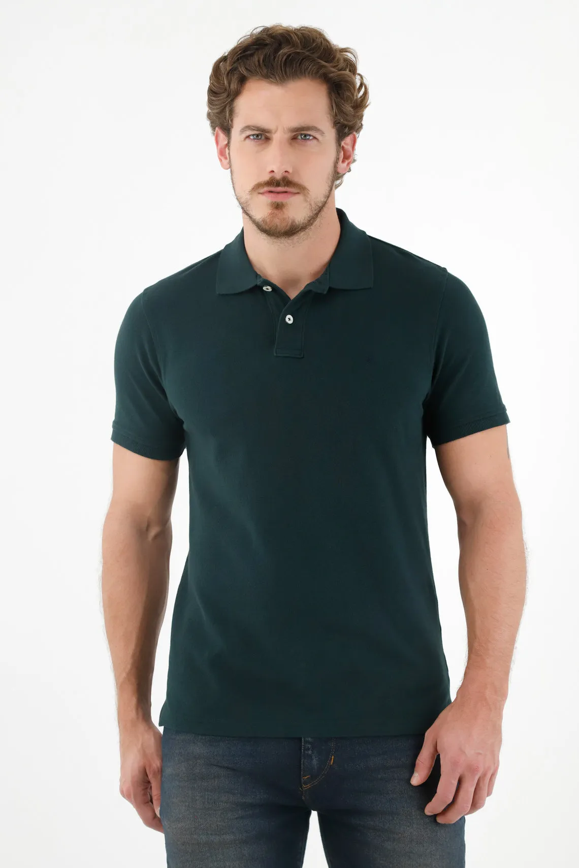 Polo verde raqueta malla para hombre