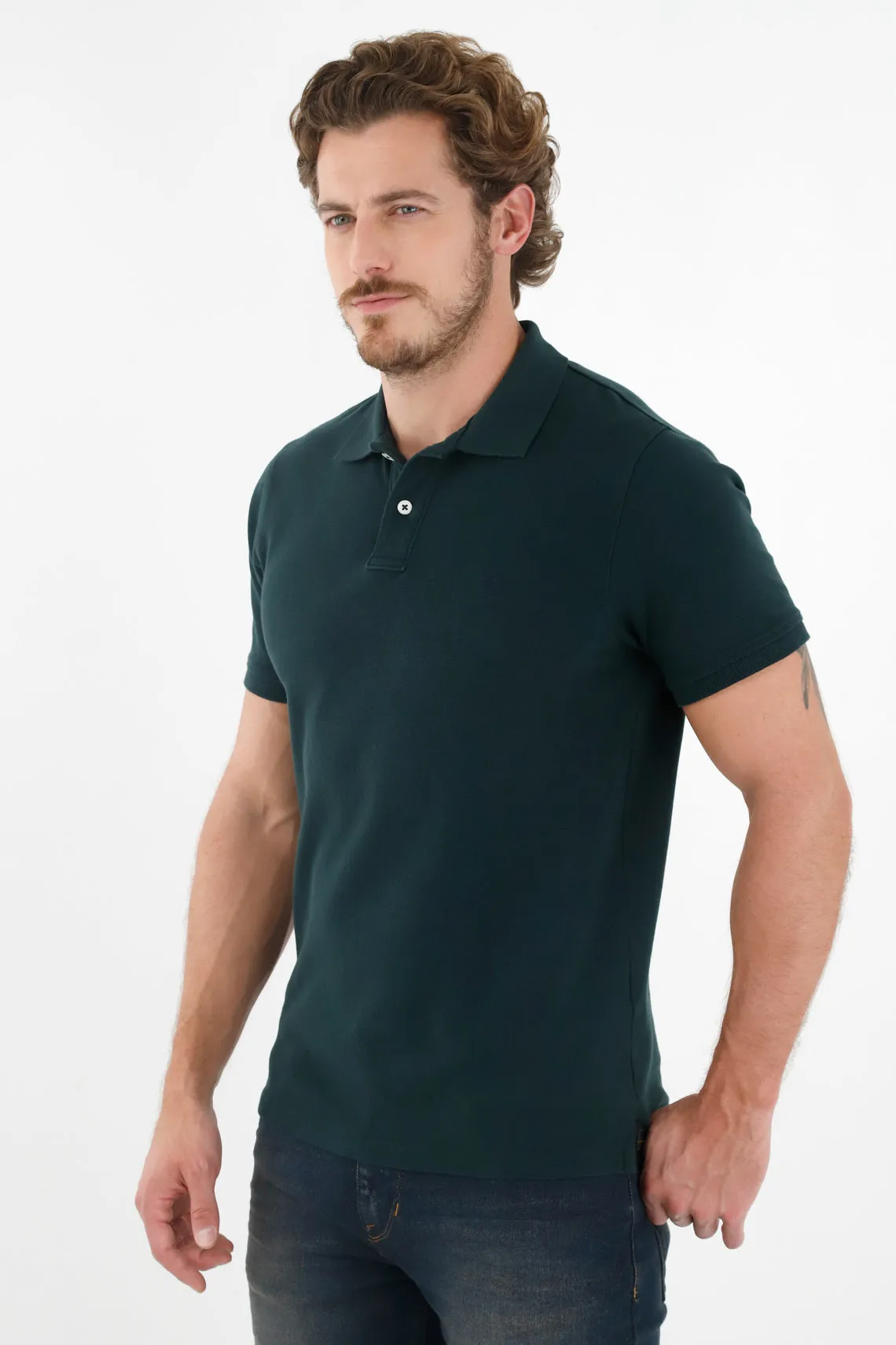 Polo verde raqueta malla para hombre