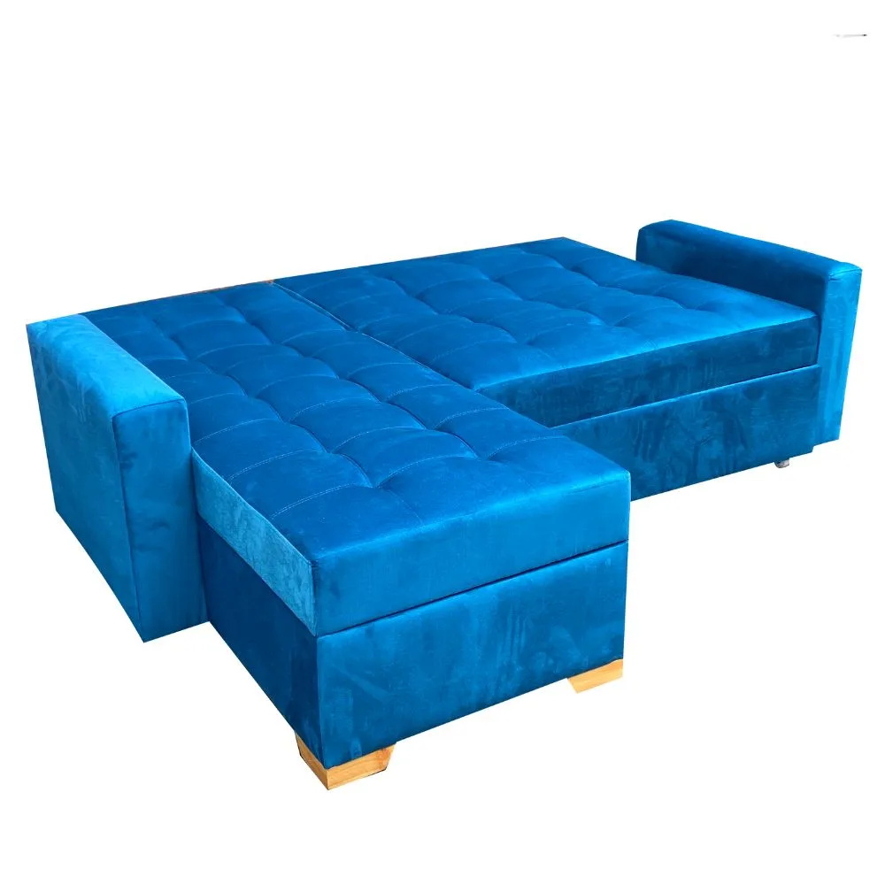 Sofa en L Cama Montecarlo Tela Azul