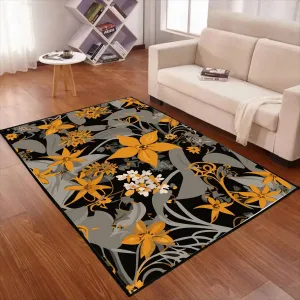 Tapis de sol rectangulaire "Fleurs dorées et grises"