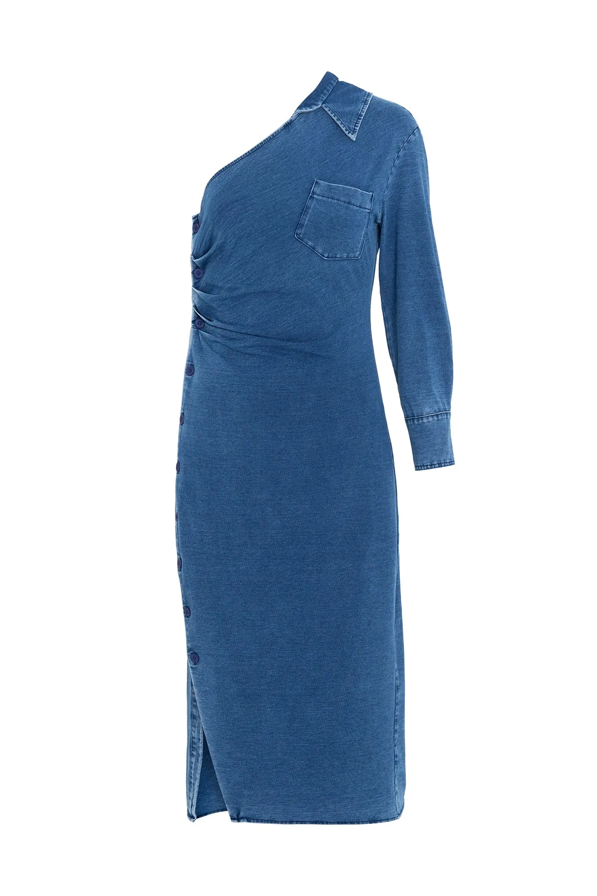 Vestido Denim Midi Camisa Desconstruída