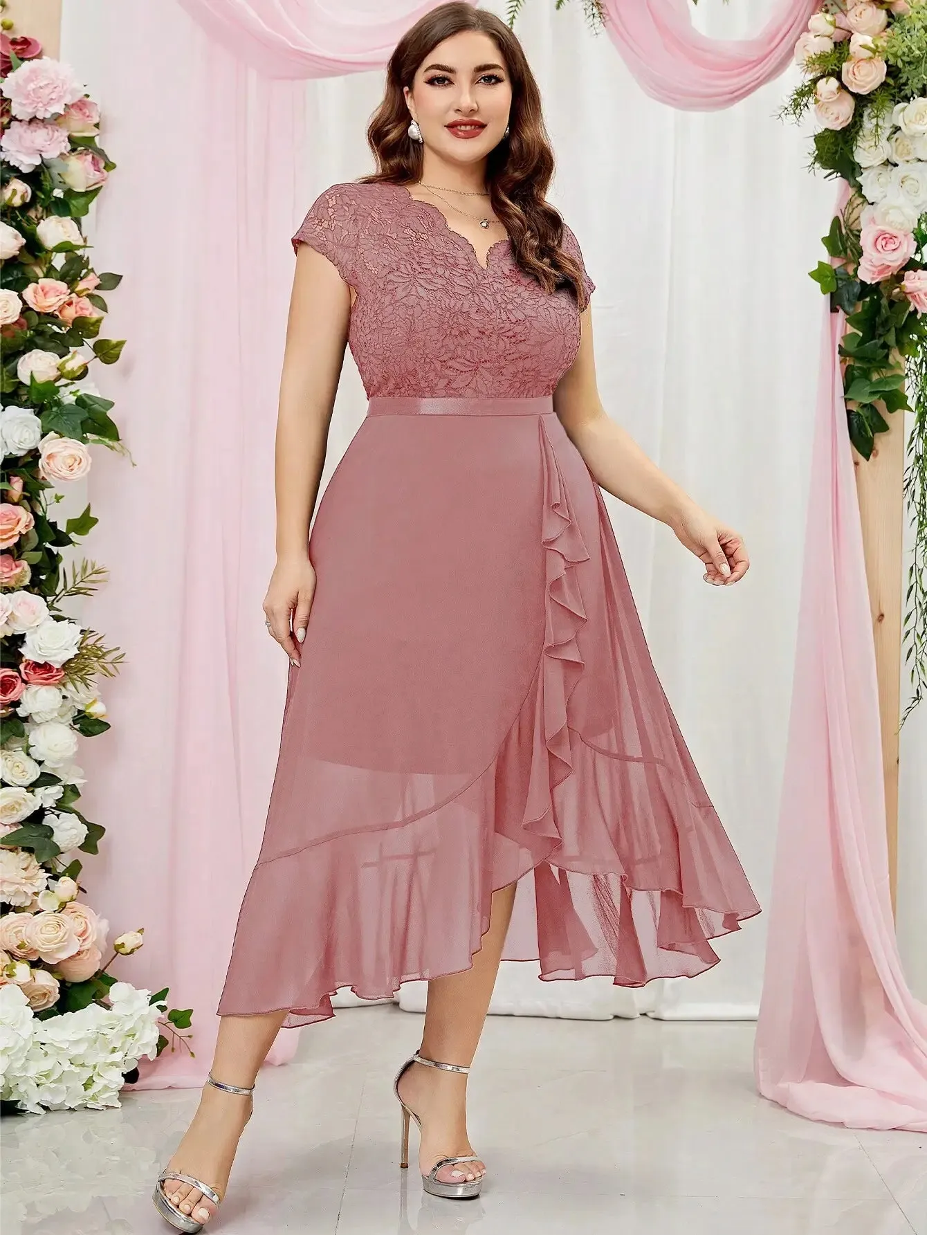 Vestido Longo de Festa Com  Decote V PLus Size - Esther