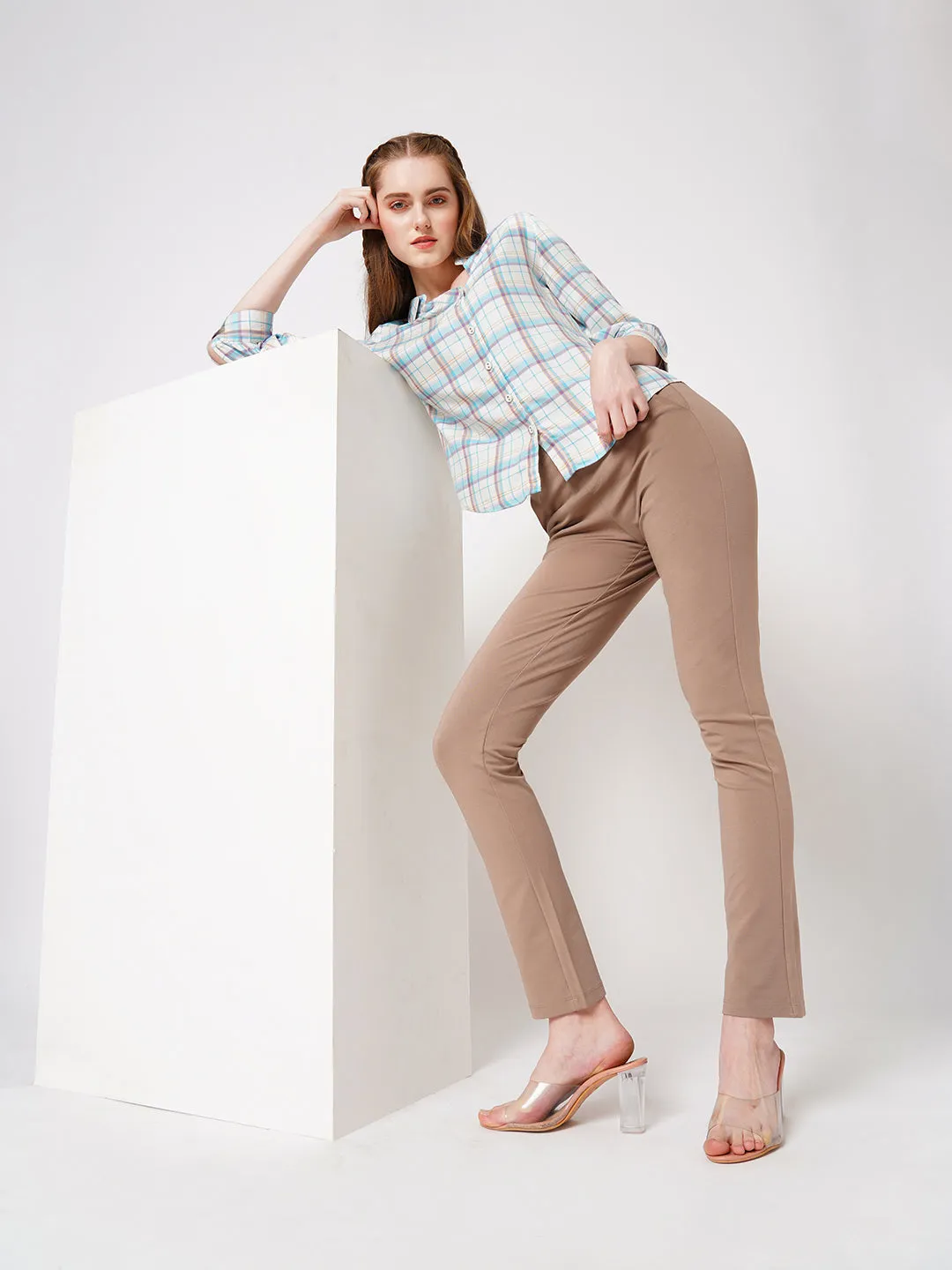 Women Checked Slim Fit Spread Collar Casual Shirt