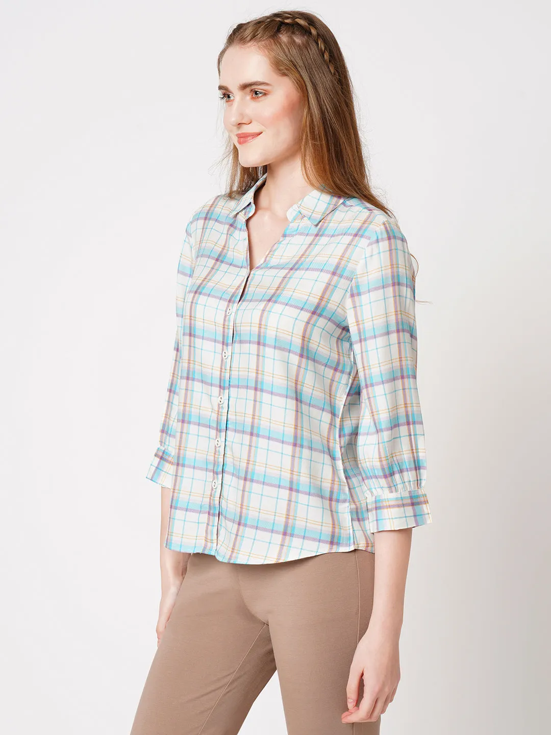 Women Checked Slim Fit Spread Collar Casual Shirt