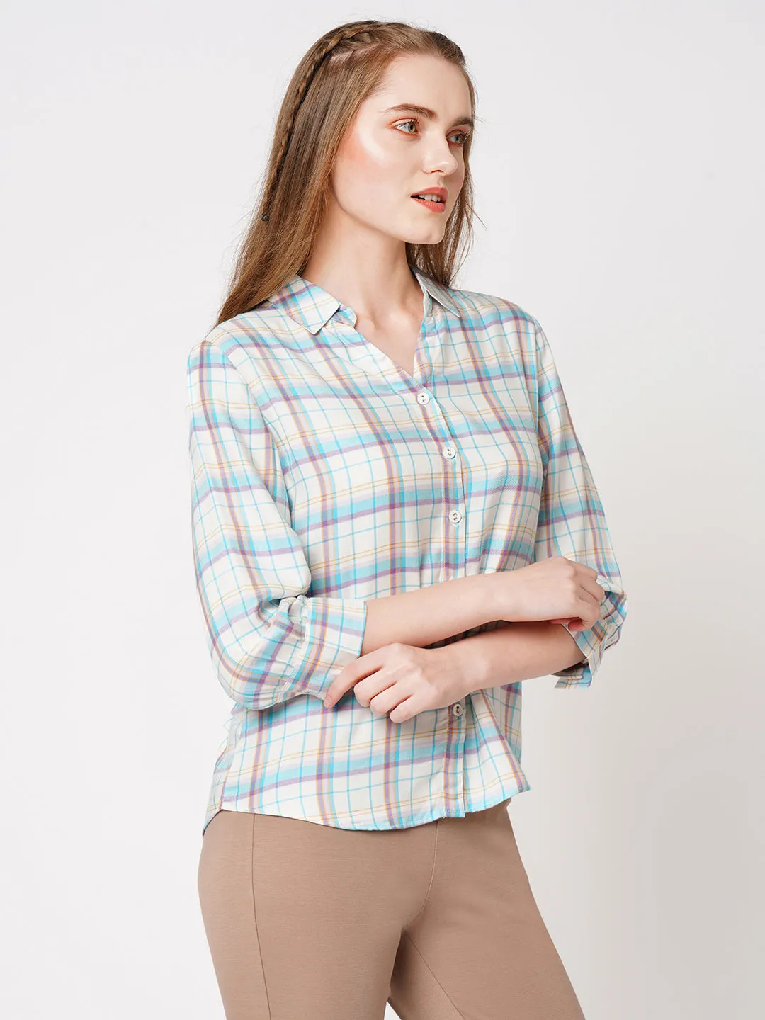 Women Checked Slim Fit Spread Collar Casual Shirt