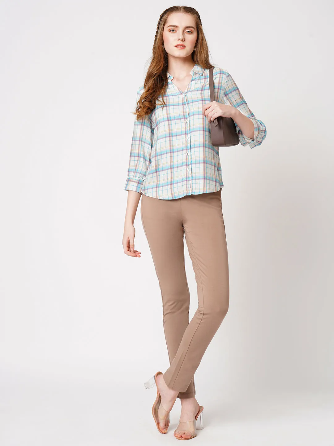 Women Checked Slim Fit Spread Collar Casual Shirt