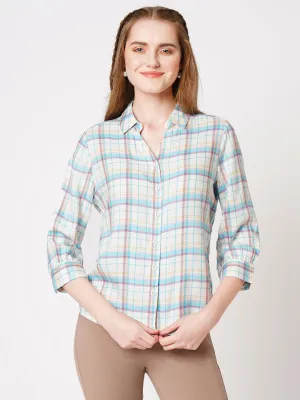 Women Checked Slim Fit Spread Collar Casual Shirt